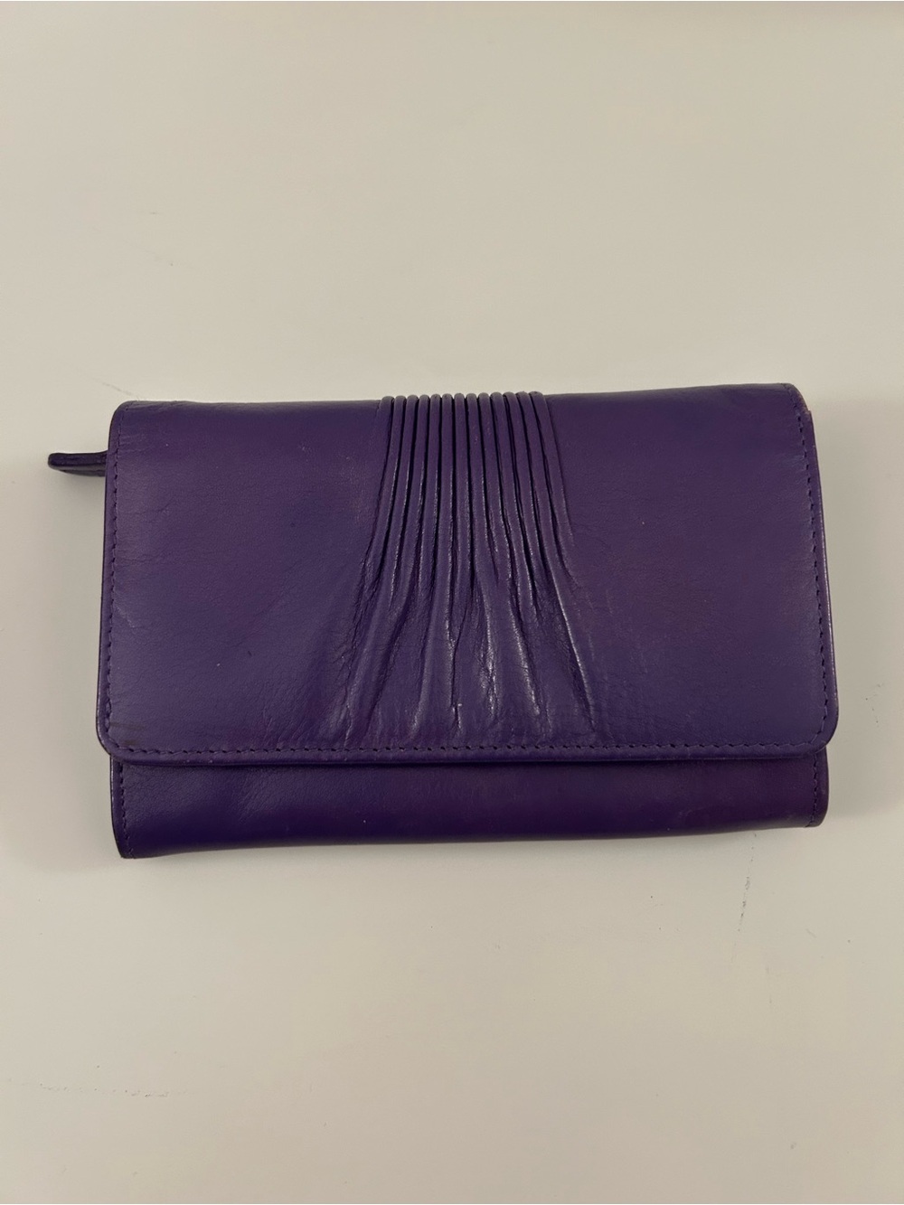 Purple Pleated Genuine Leather Fold Wallet